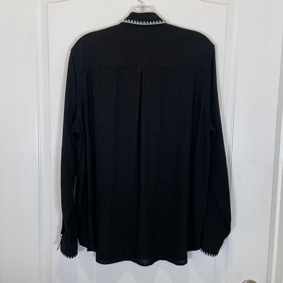 Rails Charli Shirt in Black Blanket Stitch Embroidered Linen Blend Western L - Picture 8 of 8